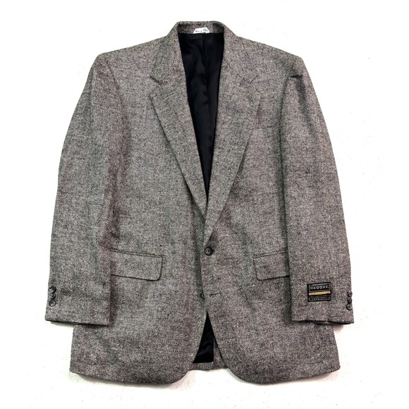 vtg NEW Haggar 42L Black White Herringbone 100% Silk Blazer Jacket Sport Coat